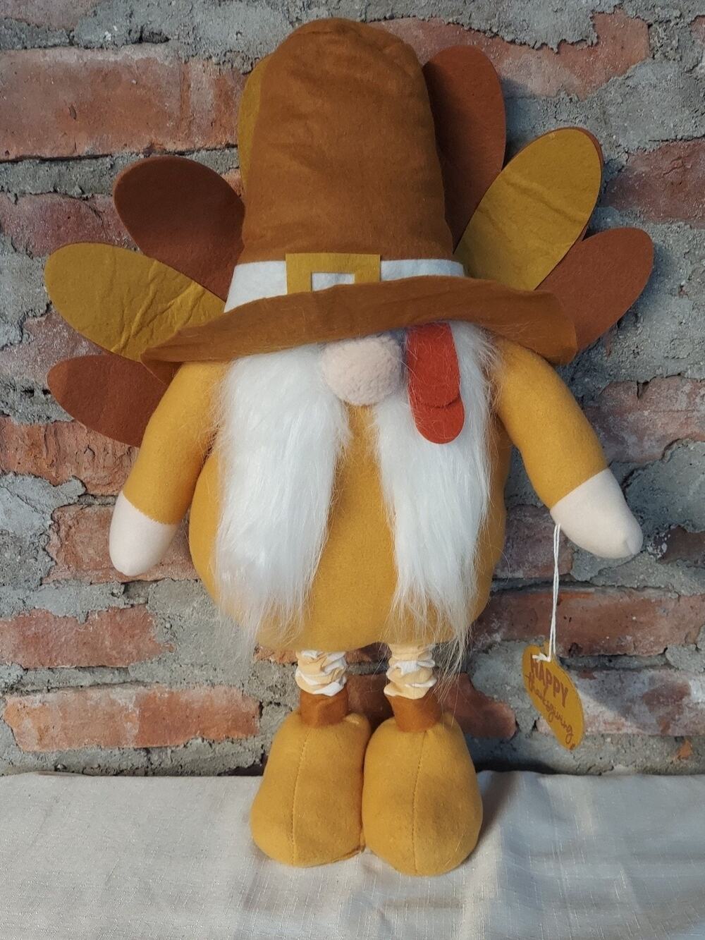 Thanksgiving Gnome Pilgrim Hat Turkey Feathers Fall Decor Plush Stuffed 20 Inch